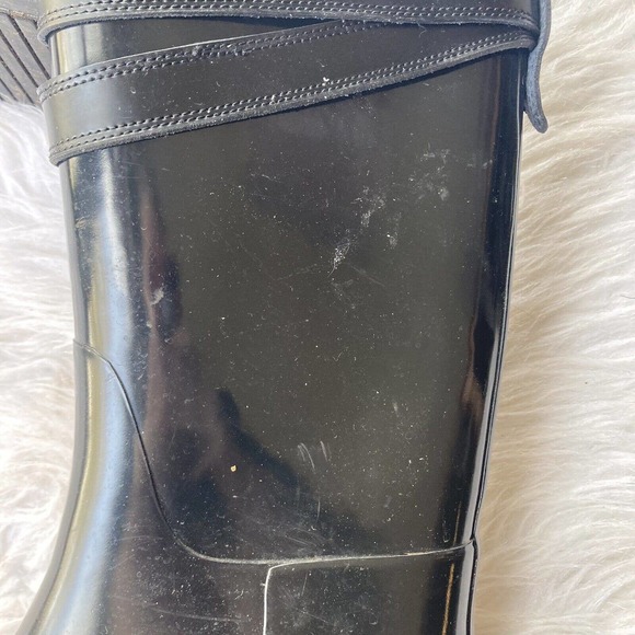Coach Tara Women's Tall Rain Boot Sz 9B Round Toe Black Gloss Strap Casual - Picture 10 of 12